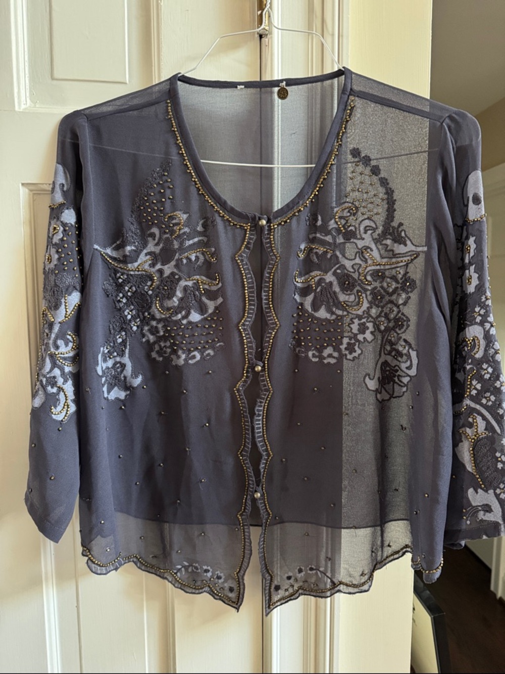 Soft Surroundings sheer bluish, purple beaded cover / jacket. S/M